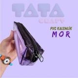 Mikasso Pvc Renkli Şeffaf Kalemlik Kırtasiye Kozmetik Düzenleme Çantası Plastik Mor - Çok Renkli