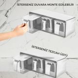Mikasso Qlux 3’lü Baharatlık Set Duvar Askılı Kaşıklı Krem Cam
