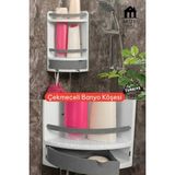 Mikasso Qlux Ideas Çekmeceli Banyo Köşe Rafı Organizeri - Duvara Monte Paslanmaz Şampuanlık Lif Askılı Plast - Çok Renkli
