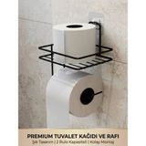 Mikasso Raflı Tuvalet Kağıdı Tutucu – Delmeden Yapışkanlı Metal Banyo Düzenleyici Metal Siyah - Çok Renkli