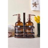 Mikasso Rame Eskitme Metal Standlı Retro 2 Li Sıvı Sabunluk 500 ml Metal Sarı - Çok Renkli