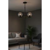 Mikasso Ranya 2 Li Şeffaf Camlı Salon Oturma Odası Modern Avize - (Siyah) Metal 2 E27 Siyah Salon / Oturma O - Çok Renkli