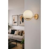 Mikasso Ranya Aplik Beyaz Camlı Salon Oturma Odası Modern Duvar Apliği (Gold Kaplama) Metal Sarı - Çok Renkli