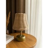 Mikasso Rattan & Bambu Masa Üstü Pilli Abajur / Masa Lambası / Bohem Lamba Ahşap Bej - Çok Renkli
