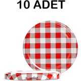 Mikasso Renkli Metal 10 Adet Kavanoz Kapağı 82MM Kırmızı Cam Kırmızı