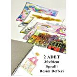 Mikasso Resim Defteri 15 Yaprak 35X50 cm 2 Adet Spiralli Büyük Boy Resim Defteri Karton Kapak 110 gr Öğrenci - Çok Renkli