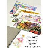 Mikasso Resim Defteri 15 Yaprak 35X50 cm 4 Adet Spiralli Büyük Boy Resim Defteri Karton Kapak 110 gr Karton - Çok Renkli