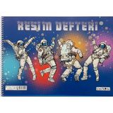 Mikasso Resim Defteri 24CM*34CM 15 Yap.karton Kapak Astronot Karton Spiralli Çizgisiz Orta Boy Mavi Resim De - Çok Renkli