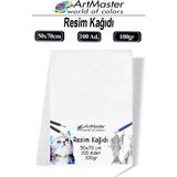 Mikasso Resim Kağıdı 50X70 100 Lü Paket 100 gr 1 Paket 50*70 Resim Kartonu Kuru Boya Pastel Boya Guaj Boya S - Çok Renkli