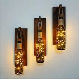 Mikasso Retro Yeşil Şişeli LED Işıklı, Ceviz Aplik, 3 Lü Set Ahşap Kahverengi - Çok Renkli