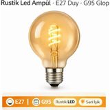 Mikasso Rustik LED Ampül E27 Duy G95 Glop Model Sarı Işık Tasarruflu Dekoratif Ampul