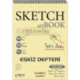 Mikasso Sahra A4 Spiralli Eskiz Defteri – 50 Yaprak, 90 gr Ince Dokulu Ivory Kağıt Sketchbook Karton Spirall - Çok Renkli