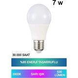 Mikasso Sarı Işık LED Ampul – 7W E27 Duy, %85 Enerji Tasarruflu, 220° Açılı, 30.000 Saat Kullanım Ömürlü - Çok Renkli