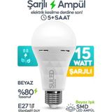Mikasso Şarjlı Ampül 15W Acil Durum & Kamp Işığı 220V Beyaz Işık E27 Duy Otomatik %80 Tasarruflu