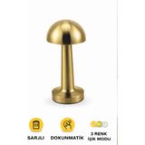 Mikasso Şarjlı Masa Lambası Dokunmatik 3 Renk Işık Modu Dimmerli LED Gece Lambası Gold Metal Altın - Çok Renkli