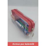 Mikasso Şeffaf Pvc Kalem Kutusu Tek Bölmeli Şeffaf Kırmızı Kalemlik Plastik Turuncu - Çok Renkli