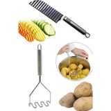 Mikasso Şekilli Patates Bıçağı + Metal Patates Ezici Teflon Metalik