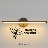 Mikasso Sensörlü Kablosuz LED Aplik – Pilli, Hareket Algılamalı, Duvar Lambası 38CM Sarı Işık Siyah Alüminyu - Çok Renkli