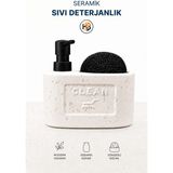 Mikasso Seramik Mutfak Lavabo Deterjanlık - Düzenleyici Bulaşık Deterjanlığı - Sünger Hazneli Sabunluk (Beya - Çok Renkli