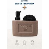Mikasso Seramik Mutfak Lavabo Deterjanlık - Düzenleyici Bulaşık Deterjanlığı - Sünger Hazneli Sıvı Sabunluk - Çok Renkli