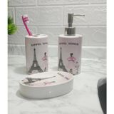 Mikasso Seramik Üçlü Banyo Seti Eyfel Kulesi Model 20X20X10CM Seramik Pembe - Çok Renkli
