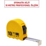 Mikasso Şerit Metre 10M x 25MM Kod 298 Sarı Seri Otomatik Kilitli Dayanıklı Ölçüm Metresi 25 mm ve Üzeri 10 - Çok Renkli