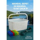 Mikasso Set Takım Mandal Sepeti 24 Adet Mandal 10 mt Çelik Ip Seti Çamaşır Asma Kurutma - Çok Renkli