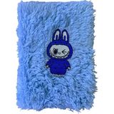 Mikasso Sevimli Peluş Mavi Labubu Figürlü Yumuşak Dokulu Defter - Renkli Tüylü Not Defteri Hediyelik Karton - Çok Renkli