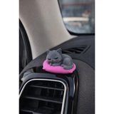 Mikasso Sevimli Uyuyan Mini Gri Kedi Torpido Süsü - Pembe Yastık Üstünde Yatan Gri Kedi Araba Klima Süsü - Çok Renkli