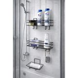 Mikasso Sihirli Yapışkanlı 3'lü Banyo Seti Sabunluk Duşakabin Rafı Şampuanlık Banyo Düzenleyici Set Metal Si - Çok Renkli