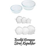 Mikasso Silikon 2 Boy Yuvarlak Borcam Kapağı ve Silikon Streç Kapak 6'lı Tencere Kupa Bardak Bonesi Silikon