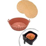 Mikasso ® Silikon Airfryer Yuvarlak Vizon Pişirme Matı 20 cm ve 100 Adet Pişirme Kağıdı Plastik Beyaz