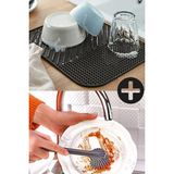 Mikasso Silikon Bulaşık Kurutma Matı ve Silikon Uçlu Bulaşık ve Lavabo Fırçası 2'li Set Antrasit Renk M-148