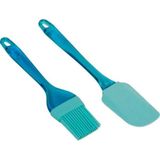 Mikasso Silikon Fırça ve Spatula 2 Li Set-Mavi Çelik