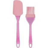 Mikasso Silikon Fırça ve Spatula 2 Li Set-Pembe Çelik