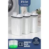 Mikasso Silikon Kapaklı Ölçekli Toz Sıvı Tablet Deterjan Saklama Kabı Kutusu 2100 ml 3 Adet Beyaz Plastik Be