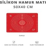 Mikasso Silikon Ölçülü Çok Amaçlı Hamur Açma Matı Kırmızı Renk 50 x 40 cm Hamur Matı Silikon