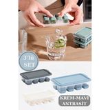 Mikasso Silikon Tabanlı Kapaklı Bas Çıkar Buz Kalıbı, 8 Bölmeli Yapışmaz Buzluk 3ADET Plastik Çok Renkli