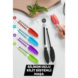 Mikasso Silikon Uçlu Kilitli Mutfak Maşası – Isıya Dayanıklı, Paslanmaz Çelik Saplı - Kizartma Maşası Siliko