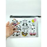 Mikasso Simli ve Sulu Şeffaf Panda Temalı Çok Amaçlı Çanta Kalemlik Okula Başlangıç Hediyesi Plastik Çok Ren - Çok Renkli