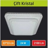 Mikasso Sıva Üstü LED Panel 42W 33X33 cm Çapında Model Çift Kristal LED Avize Beyaz Işık Plastik 9 Belirtilm - Çok Renkli