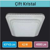 Mikasso Sıva Üstü LED Panel 42W 43X43 cm Çapında Model Çift Kristal LED Avize Beyaz Işık Plastik 9 Belirtilm - Çok Renkli