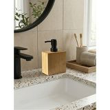 Mikasso Sıvı Sabunluk Bambu Modern Ahşap Tasarım Banyo & Mutfak Için Şık Sabunluk Cam Bej - Çok Renkli