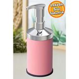 Mikasso Sıvı Sabunluk Losyon Yağ Şişesi Set Üstü Sıvı Sabunluk Pembe Metal Pembe - Çok Renkli