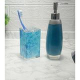 Mikasso Sıvı Sabunluk,diş Fırçalık 2 Li Banyo Seti,gri Mavi ve Çiçekli Seramik Mavi - Çok Renkli