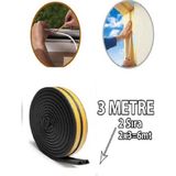 Mikasso Siyah 6 Metre (3x2=6 Mt) Pvc Kapı Pencere Soğuk Geçirmez Sızdırmaz Fitil Yapışkanlı