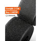 Mikasso Siyah Cırt Cırt Bant 5 Metre 2 cm Genişlik Çift Taraflı Amerikan Fermuarı (Yapışkansız) Siyah