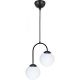Mikasso Siyah Ikili Modern Glop Beyaz Camlı Siyah Sarkıt Avize Metal 2 E27 Siyah Salon / Oturma Odası - Çok Renkli