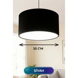 Mikasso Siyah Kumaş Başlıklı Sarkıt Avize 35 cm Mega Boy Kumaş 1 E27 Siyah Salon / Oturma Odası - Çok Renkli
