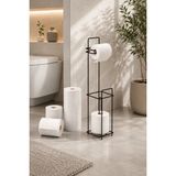 Mikasso Siyah Metal Ayaklı Tuvalet Kağıtlığı ve Yedek Rulo Standı | Modern Wc Kağıtlık Metal Siyah - Çok Renkli